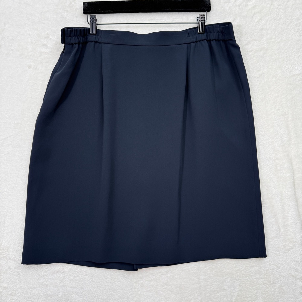 Jones New York Skirt Womens 18W Navy Blue Pleated Side Zip Career Knee Length